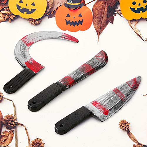 3 Pieces Halloween Knife Fake Knife Halloween Machete Toy Plastic Halloween Butcher Sickle Weapon Prop Halloween Party Decoration