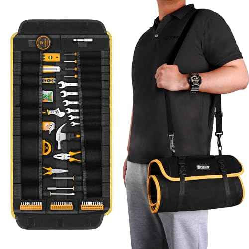 DEKOPRO Tool Roll Bag with Tool Set: Small Tool Roll Organizer Pouch Pocket Bag with Tool Kit Gifts for Men Heavy Duty Tool Storage Bags Pouches Mechanic, Electrician Tools