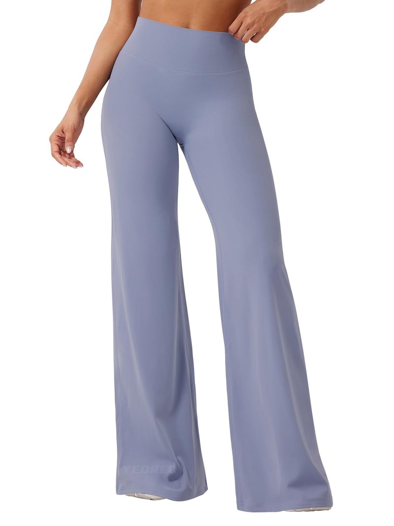YEOREO Workout Leggings Womens No Front Seam Straight Leggings 35" High Waist Buttery Eddiy Gym Yoga Pants Granite Blue L