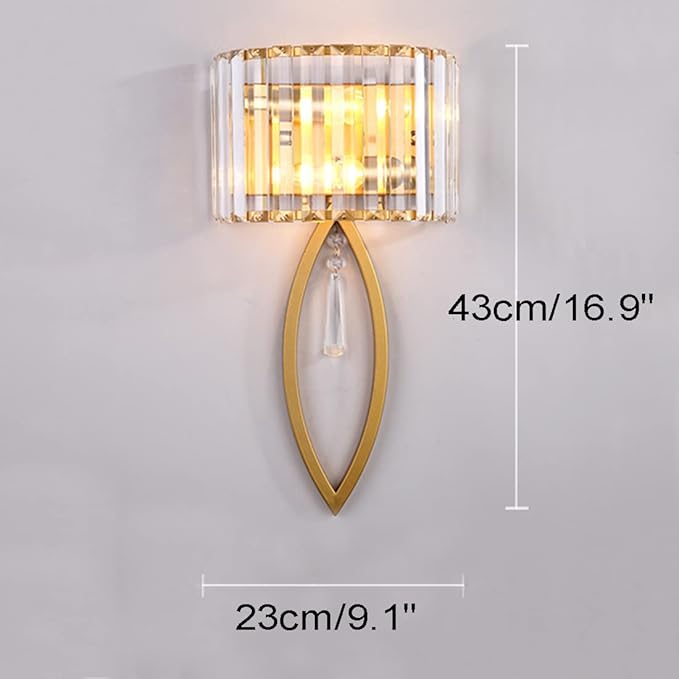 Modern Crystal Wall Light Gold Glass Crystal Wall Sconces Light Mid-Century Vanity Light Indoor Elegant Wall Lighting Fixtures for Bedroom Living Room Hallway Entryway