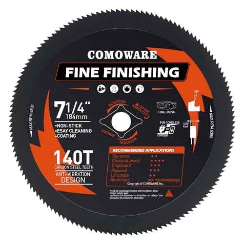 COMOWARE 7-1/4¡° Circular Saw Blade, 140T Table Saw Blade, 5/8" Arbor, ATB Circular Saw Blade, Anti-Vibration, Teflon Anti-Stick, Miter Saws Blades for Wood, Laminate, Plywood & Hardwoods