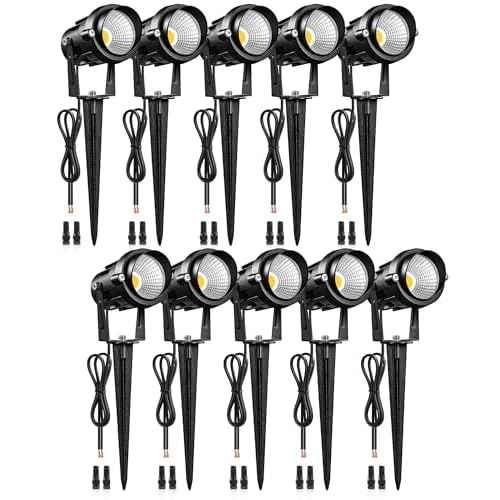 6W 700LM Low Voltage Landscape Lighting, 12V AC/DC 3000K Warm White LED Low Voltage Landscape Lights, IP65 Waterproof Outdoor Spotlights with Connectors for Garden Tree Yard 10Pack W01SLP1006
