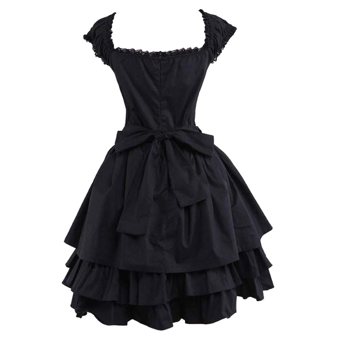 Ainclu Womens Classic Black Layered Lace-up Goth Lolita Dress M