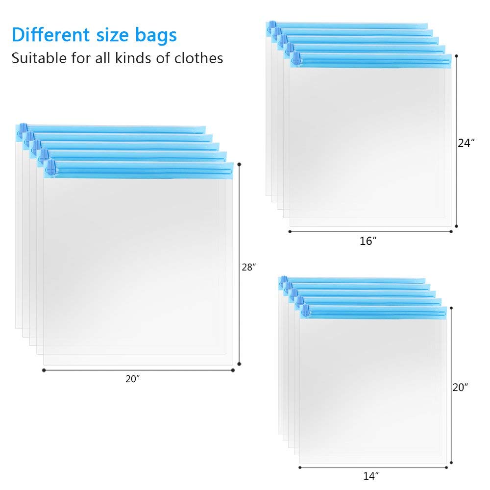10Pack Travel Space Saver Bags (4 x S, 3 x L, 3 xL), Reusable KFYM Vacuum Travel Storage Bag, Saves 75% of Storage Space, Roll-Up Compression, No Need For Vacuum Machine Or Pump
