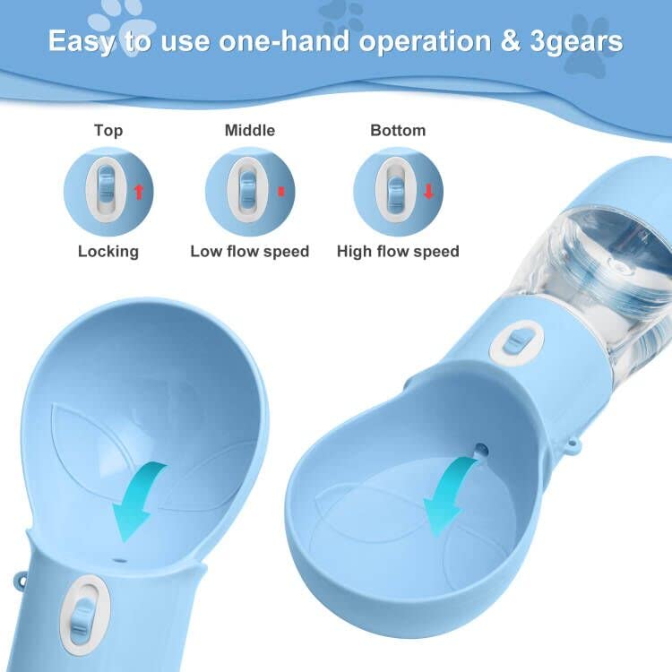 Dog Water Bottle with Food Container, Portable Dogs Water Dispenser, Outdoor Drink Bottles for Puppy, Cat, Pet, Essential Items for Travel, Walking, Hiking, Dog Accessories (Blue, with Food Container)