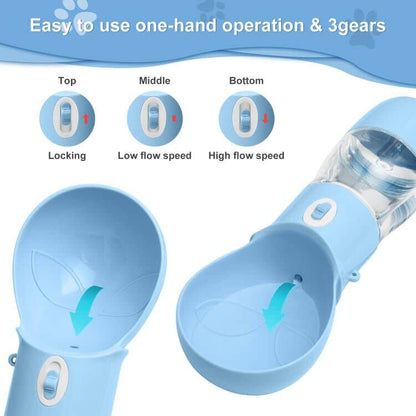 Dog Water Bottle with Food Container, Portable Dogs Water Dispenser, Outdoor Drink Bottles for Puppy, Cat, Pet, Essential Items for Travel, Walking, Hiking, Dog Accessories (Blue, with Food Container)