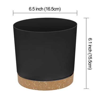 ZMTECH 16.5cm Plant Pots, Modern Planters with Drainage Holes and Detachable Saucer, Plastic Flower Pots for Plants for House Garden Windowsill (Set of 2, Dark Grey)