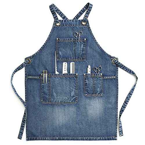 Jeanerlor - Denim Apron With Pockets for Women and Men - Washing Style | Adjustable S to XXL