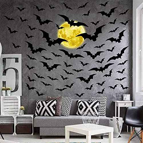 Halloween Moon Wall Decal Halloween Bat Wall Stickers Vinyl Bat Wall Decals Removable Halloween Wall Sticker Halloween Bats Wall Decals Party Decorations