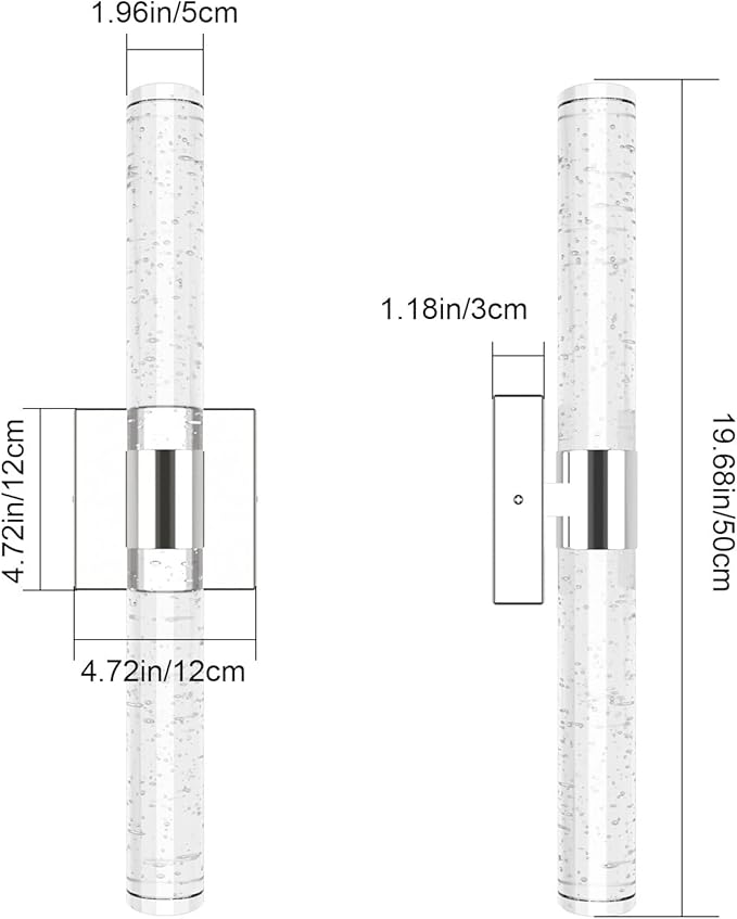 Tipace LED Bathroom Sconces Wall Lighting with Crystal Glass,Chrome Bathroom Vanity Light Fixtures,Modern Wall Lights for Mirror Living Room Hallway(6000K)