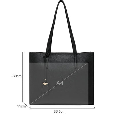 MORGLOVE Women's Tote Bag Large Handbag Soft Leather Simple Shoulder Bag with Zipper for School Work Leisure (A-Black)