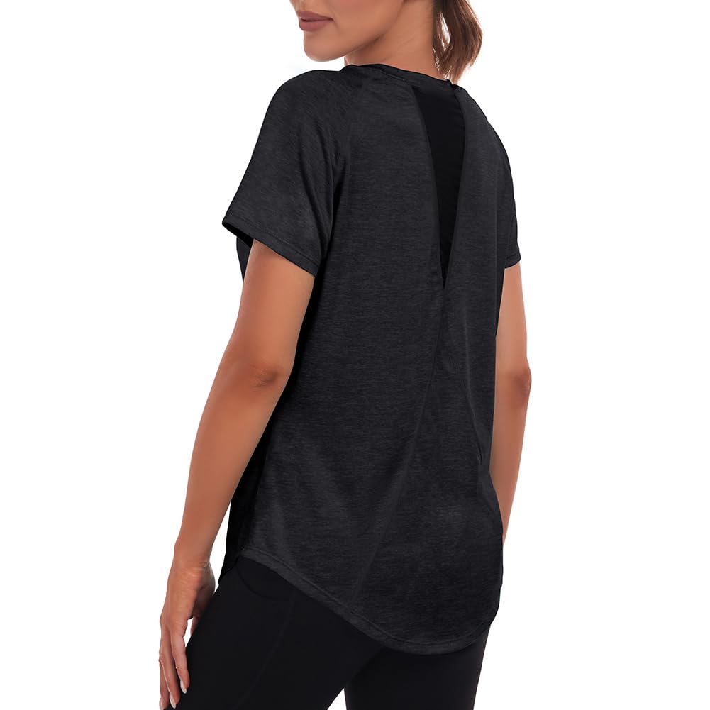 Jlowesun Women's Long Gym Tops Ladies Sports Running T-Shirt, Short Sleeve Summer Quick Dry Fitness Athletic Workout Yoga Loose Plus Size Activewear for Exercise T Shirt