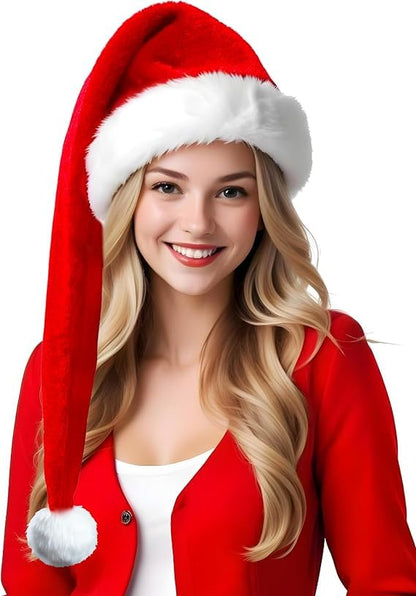 Seiddons Soft Velvet Santa Claus Hat for Adults, Unisex Christmas and New Year