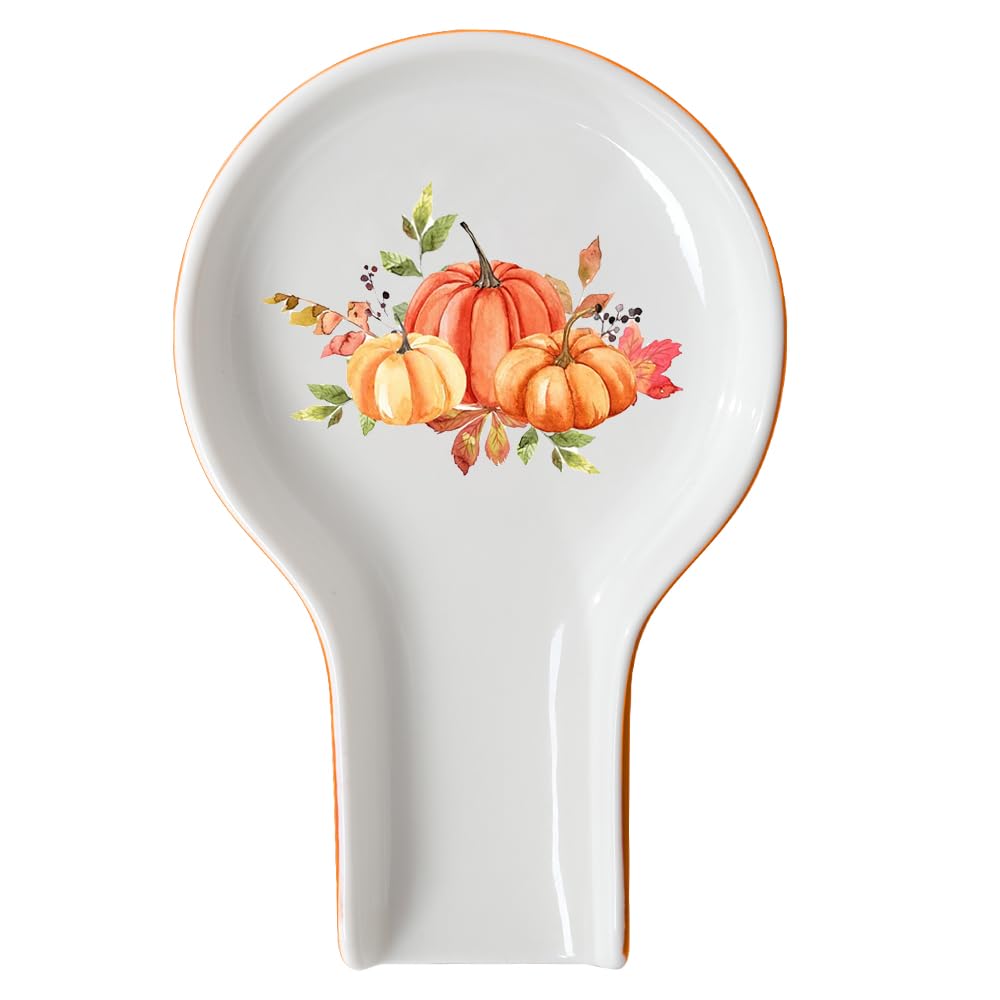 Spoon Rest - Spoon Rest for Stove Top for Cooking Spoons Spatula Lemon Kitchen Decor Ceramic Spoon Holder for Kitchen Counter with Gift Box Ready (Pumpkins)