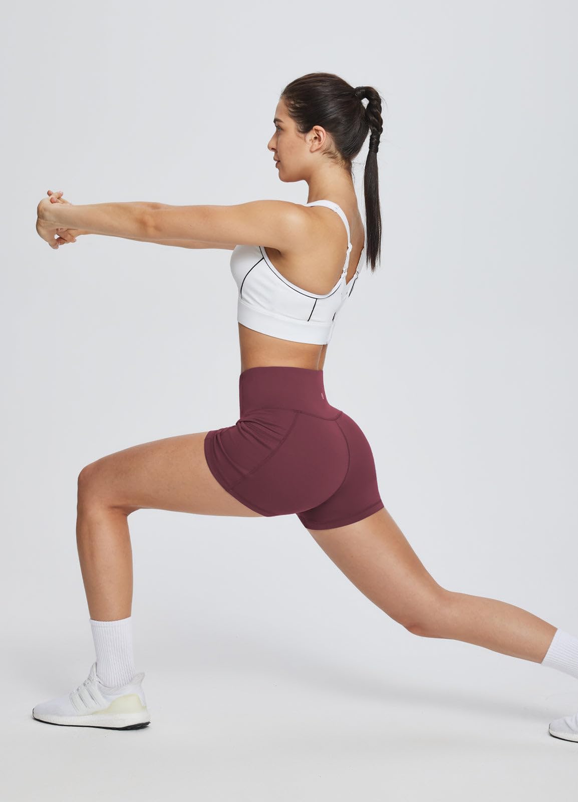 baleaf Gym Shorts Women 3" Biker Workout Yoga Spandex Running Volleyball Tummy Control Compression with Pockets Wine Red XS