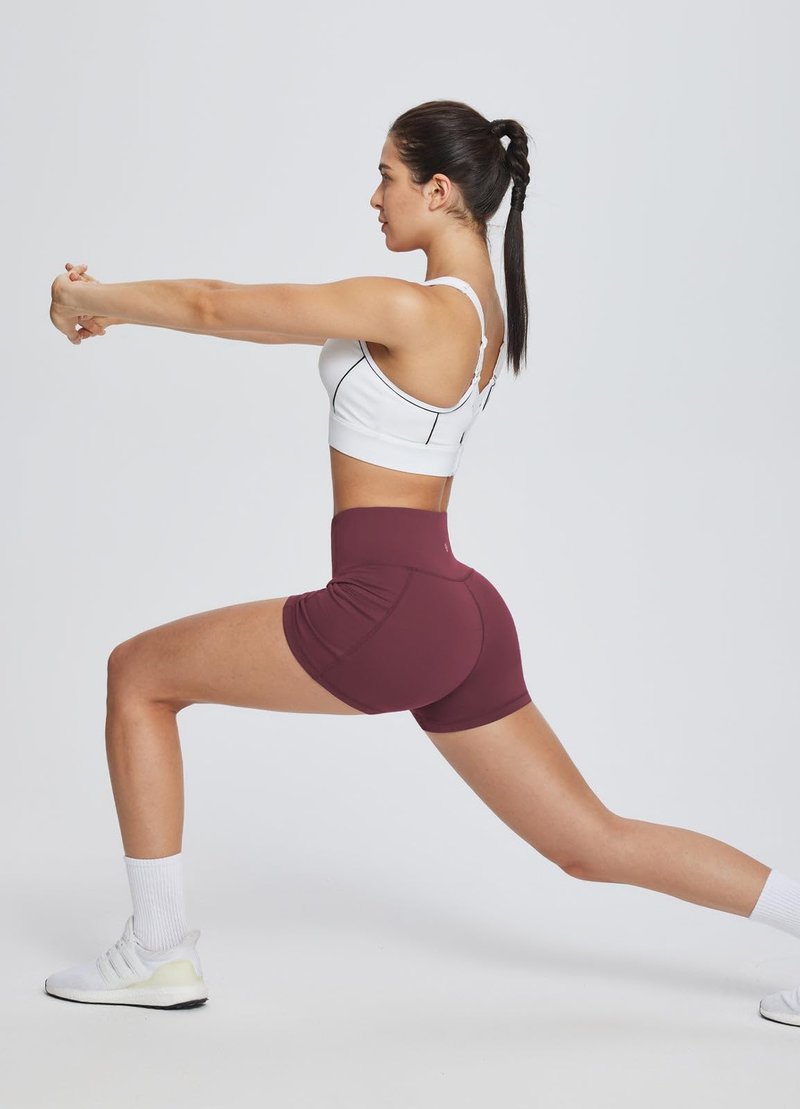 baleaf Gym Shorts Women 3" Biker Workout Yoga Spandex Running Volleyball Tummy Control Compression with Pockets Wine Red S