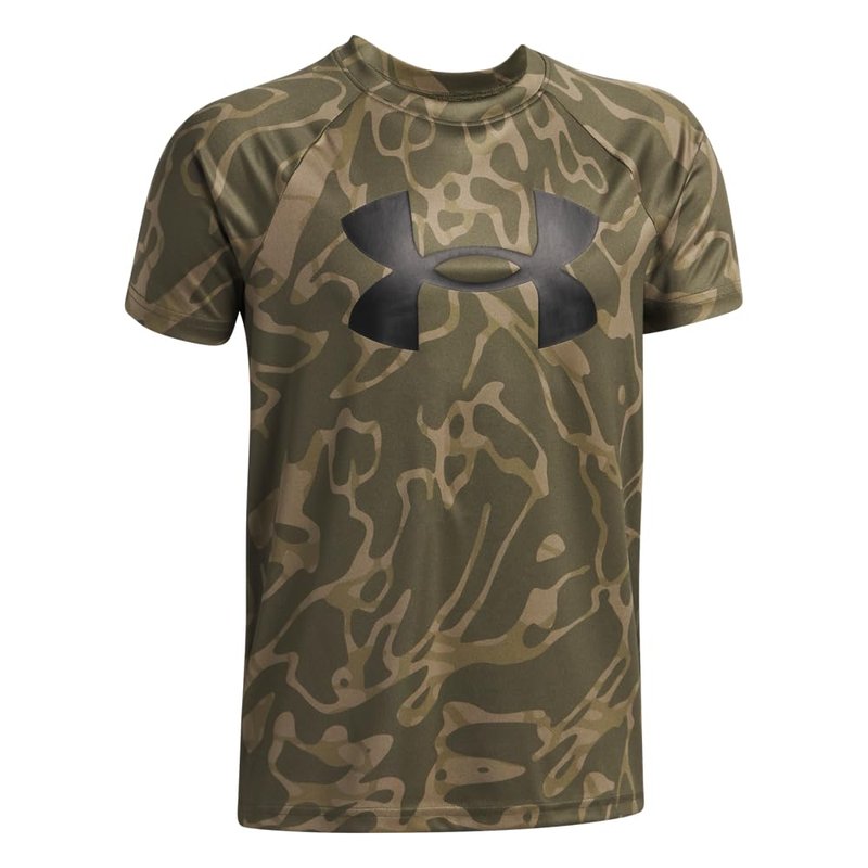 Under Armour Boys' Tech Big Logo Printed Short-Sleeve T-Shirt, (392) Marine OD Green / / Bayou, Large