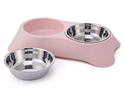 Double Dog Bowl,Non Slip Non-spill Stainless Steel Double Bowl with 1 Pet Food Spoop For Small Dogs and Cats (Green, S)