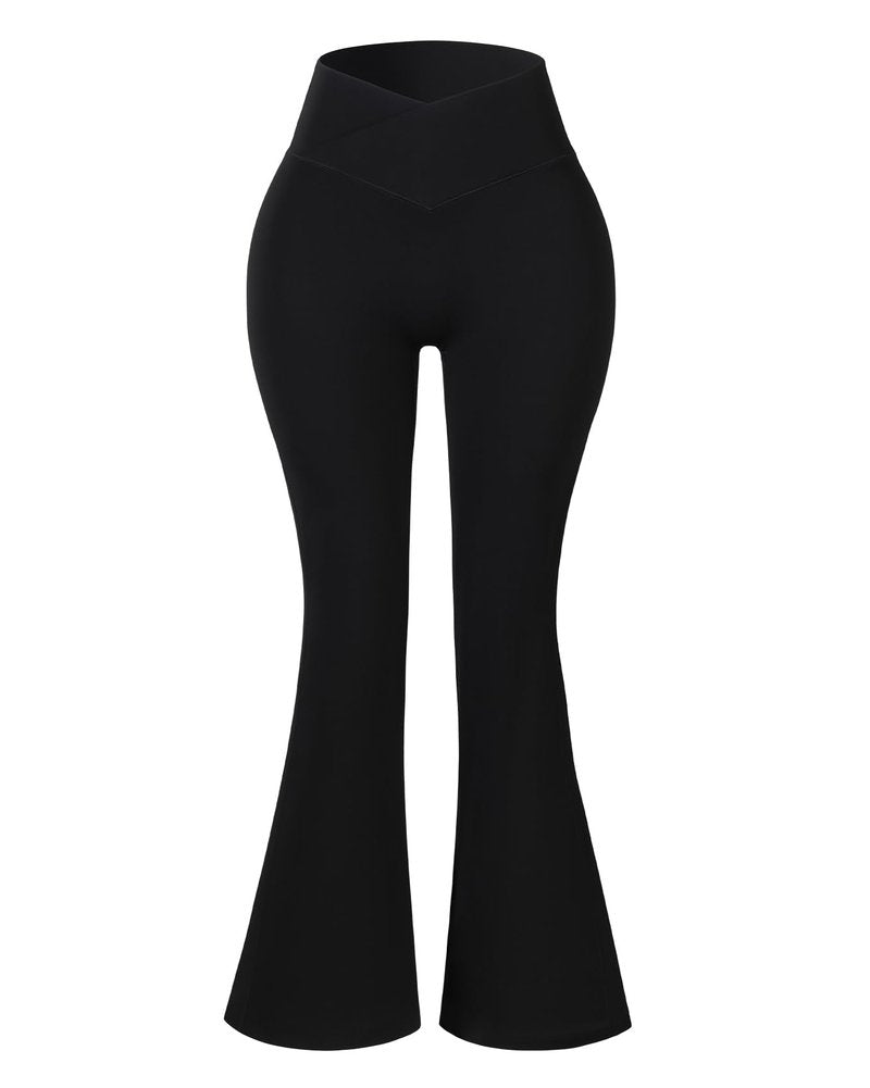 AUROLA Fire Flare Leggings for Women, Crossover High Waisted Yoga Pants Tummy Control Wide Leg Bootcut Leggings-30 Inseam(Black,M)