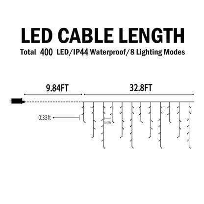 Hezbjiti Christmas Lights Outdoor , 400LED 33FT LED Icicle Lights 8 Modes 75 Drops Fairy String Lights for Christmas Decor Eaves Party Yard Garden