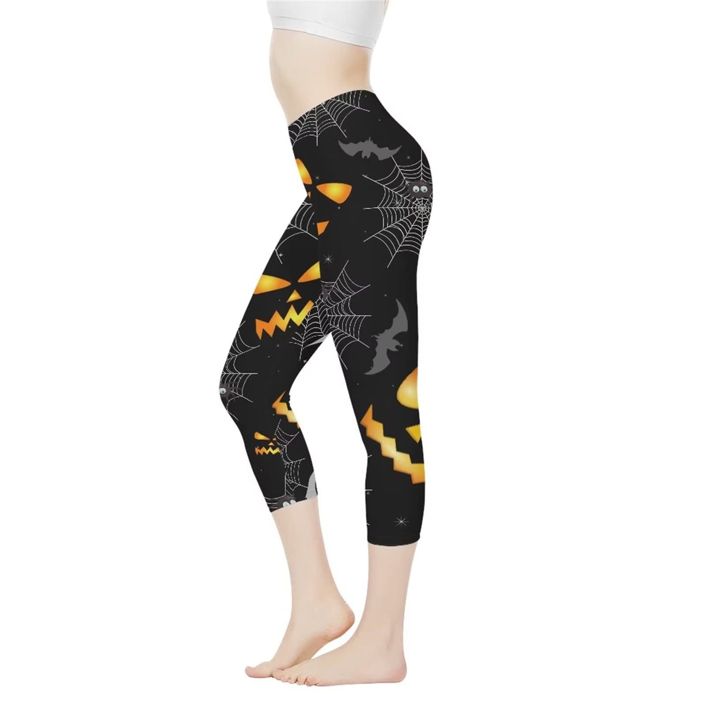 AFPANQZ Women's Leggings High Waisted Yoga Pants Casual Butt Lift Compression Leggings for Gym Yoga Sport Pants Seamless Halloween Cobweb Pumpkin Print Stretch Capri Yoga Pants