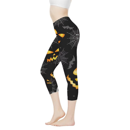 AFPANQZ Women's Leggings High Waisted Yoga Pants Casual Butt Lift Compression Leggings for Gym Yoga Sport Pants Seamless Halloween Cobweb Pumpkin Print Stretch Capri Yoga Pants