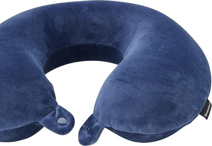 Brookstone Travel Neck Pillow - Lightweight Fleece Casing U-Shaped Stuffable Memory Foam Travel Pillow for Sleeping and Neck Support, Blue