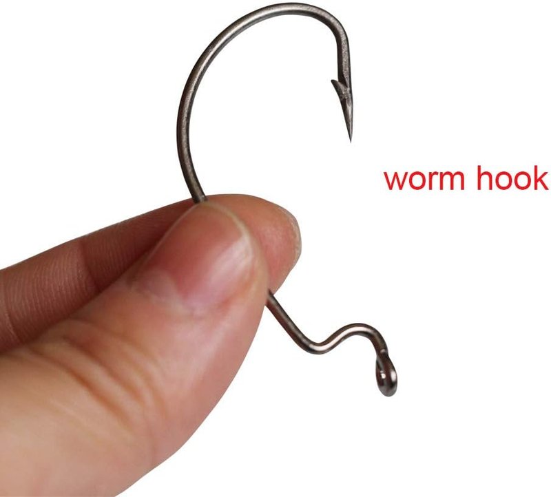 Offset Worm Fishing Hooks - 30pcs Pack | Black & Red Durable Design
