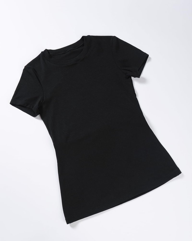 AUROLA Everyday Fitted T-Shirt for Women,Crew Neck Basic Short Sleeves T ShirtCrop Tops Modal Slim Fit Tee (Black,M)