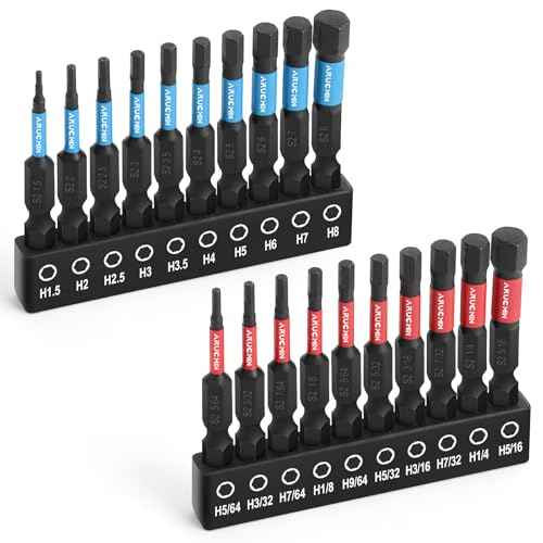 Allen Wrench Drill Bit Set, 20-Piece Hex Bit Set Metric and SAE S2 Steel with Magnetic Tips 1/4 Hex-shank 2" Impact