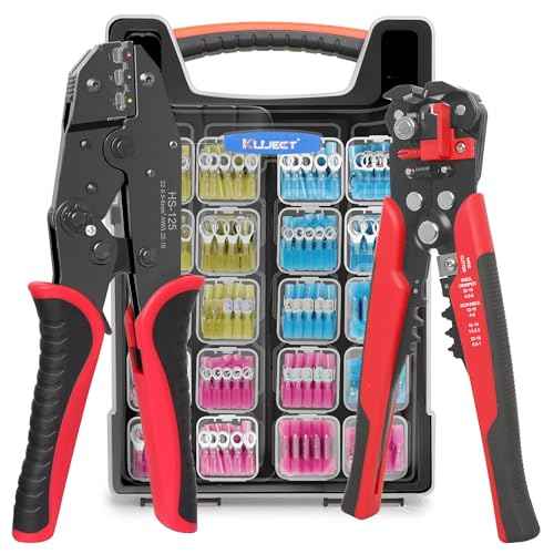 Kuject Crimping Tool Kit, 340 PCS Heat Shrink Wire Connectors(AWG22?10), 3-in-1 Adjustable Wire Stripper and Wire Crimper Kit for Automotive, Marine, and Electrical Repairs