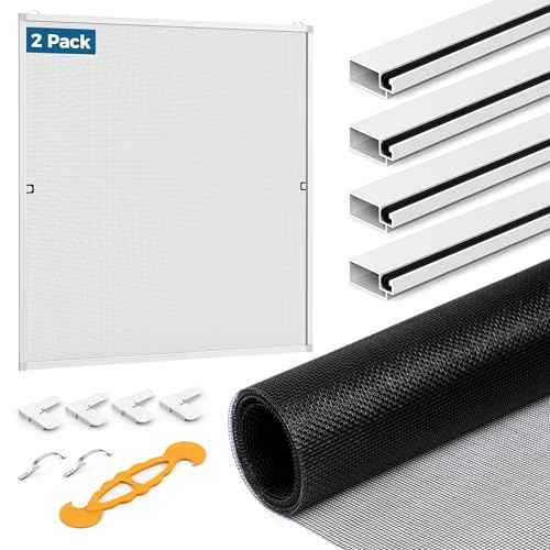 2 Sets Window Screen Frame Kit, 5/16 in x 3/5 in x 46 Inch, Makes Two Complete Screen 46" x 46" or Smaller, Includes Premium Screen Mesh, 8 Heavy Duty Corners & Durable Spline, White