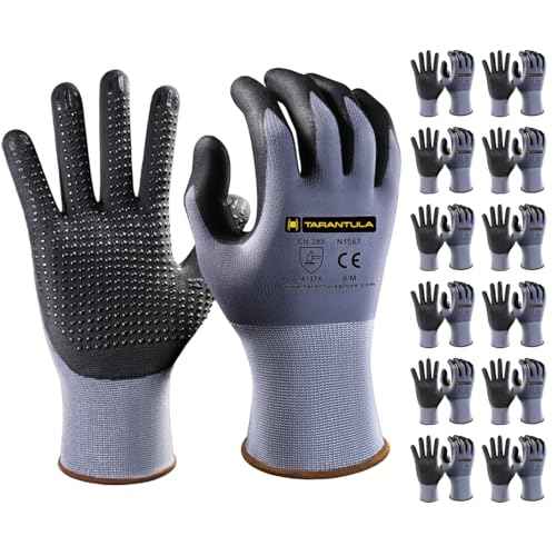 Tarantula Safety Work Gloves MicroFoam Nitrile Coated 12 Pairs,Endurance Seamless Knit Nylon,Dots on Palm,Dot Grip Gloves,Small