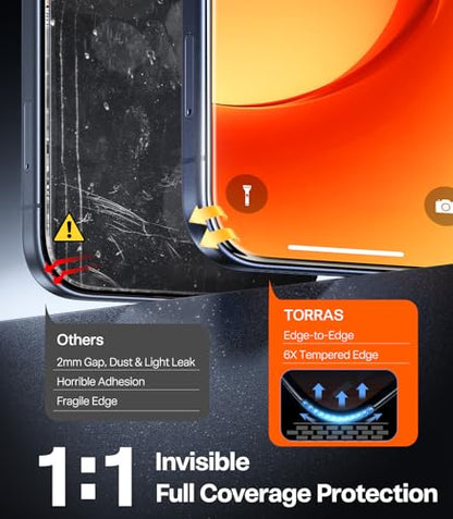 TORRAS Precision-Fit for iPhone 17 Pro Max Screen Protector 3.66m Military Shatterproof, 9H Anti-Scratch, Full Screen Tempered Glass, No Bubbles No Dust Screen Protector for iphone 17 pro max 2 Pack