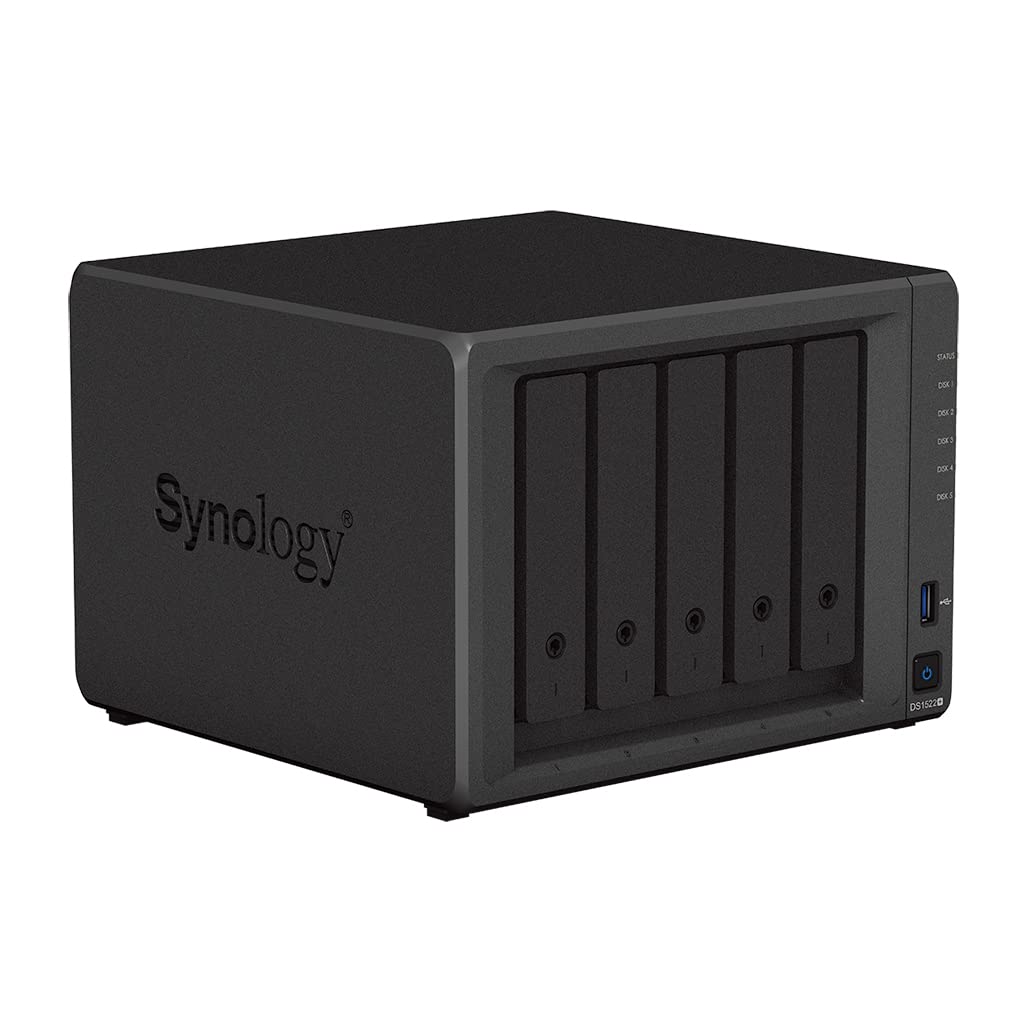 Synology DiskStation DS1522+ NAS Server Bundle with Ryzen 2.6 GHz CPU, 32GB Memory, 60TB HDD Storage, 1TB M.2 NVMe SSD, 4 x 1GbE LAN Ports, DSM Operating System