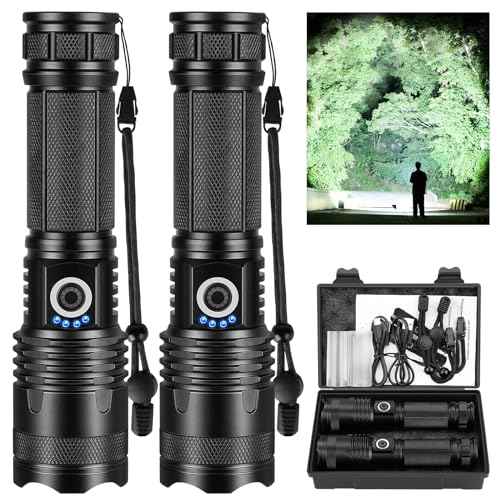Rechargeable Led Flashlights high lumens, 2 Packs 99000 Lumen Super Bright Flashlight with 5 Modes, Powerful Waterproof Flash Light for Home,Emergencies,Camping