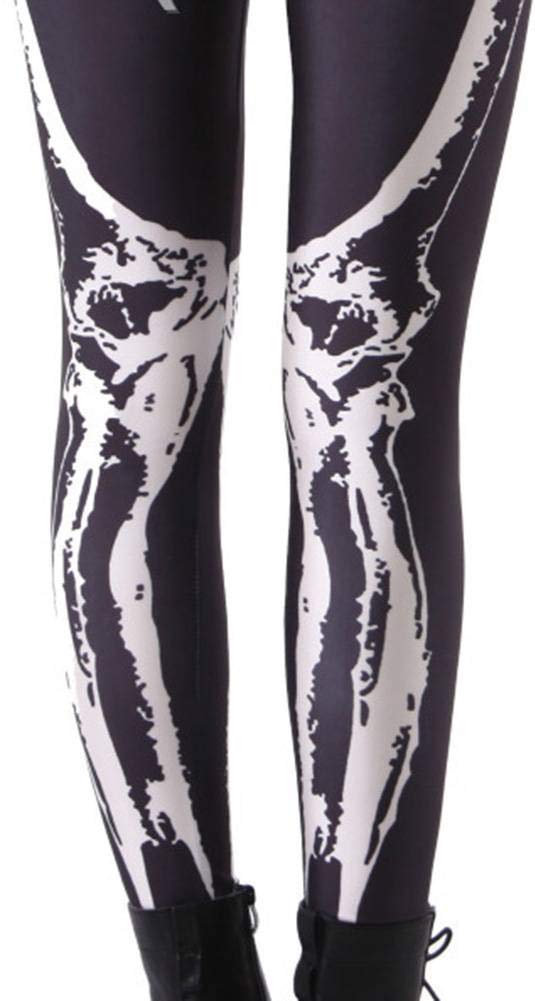 Sister Amy Women's Digital Galaxy Printted Ankle Elastic Tights Legging Black Skeleton in White US XXXL