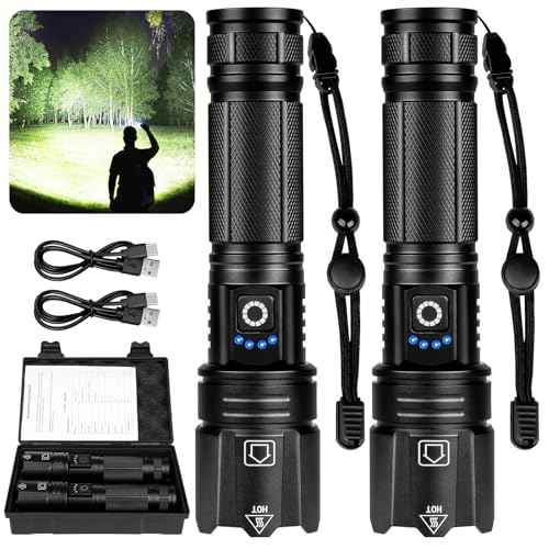 Rechargeable LED 90,000 Flashlights High Lumens, 2 Pack Super Bright Flash Light with 5 Modes, High Powered Handheld Flashlight for Home Camping Hiking Night Work