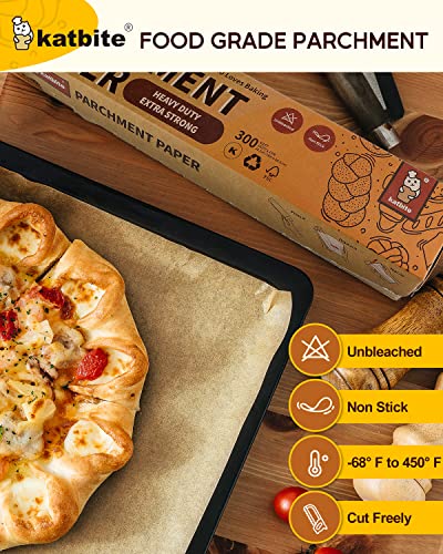 Katbite Parchment Paper Heavy Duty Unbleached Baking Parchment Roll, 38CM x 74M, Non Stick Baking Paper Roll for Baking, Cooking, Freezing, for Oven, Kitchen, Air Fryer, Freezer, Pastry