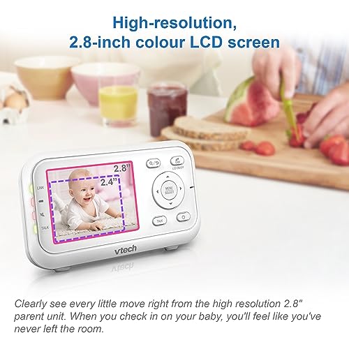 VTech VM3250 Video Baby Monitor with Camera,300m Long Range, Baby Monitor with 2.8" LCD Screen,Up to 19-hr Video Streaming,Night Vision,Secured Transmission,Temperature Sensor,Soothing Sounds,2X Zoom
