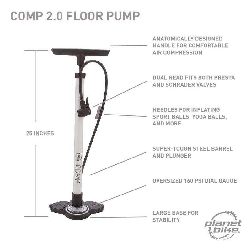 Planet Bike Comp Bike Floor Pump,White