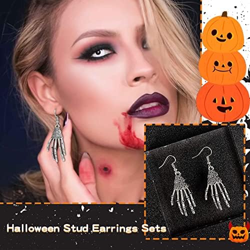 24 Pairs Halloween Earrings for Women Bat Witch Cat Earrings Set Spider Web Pumpkin Skull Dangle Earring Halloween Jewelry Accessories Costumes