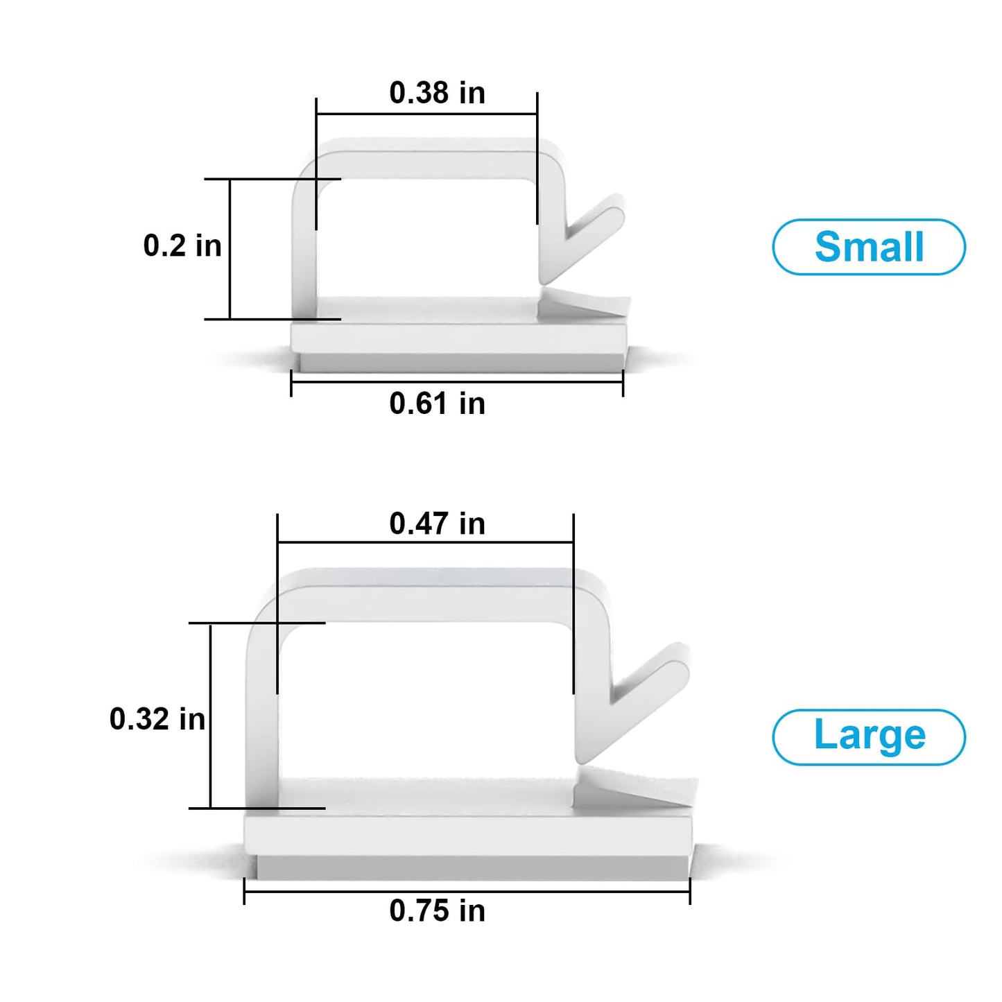100 PCS Adhesive Cable Clips White (Small & Large), Upgraded Wall Wire Holder for Cord Organizer Cable Management, Outdoor Light Clips Hooks for LED, Car Dash Cam, HDMI, Extension Cord