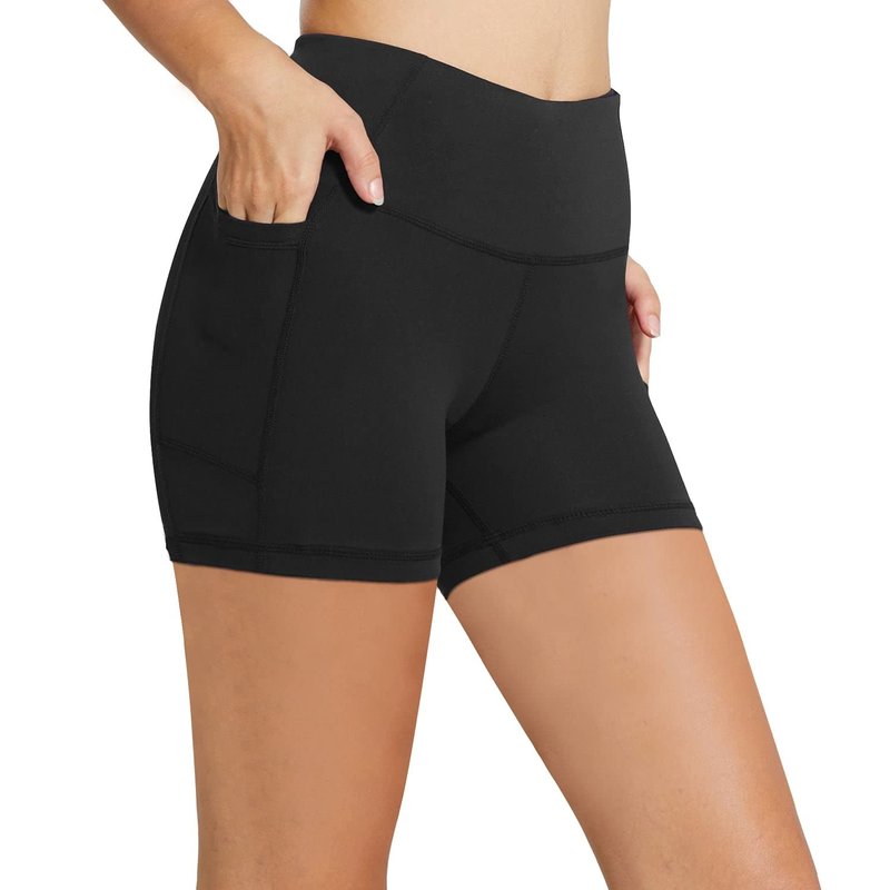 baleaf Biker Shorts for Women 5" Workout Yoga Gym Spandex Running Volleyball Compression Tummy Control Short with Pockets Black M