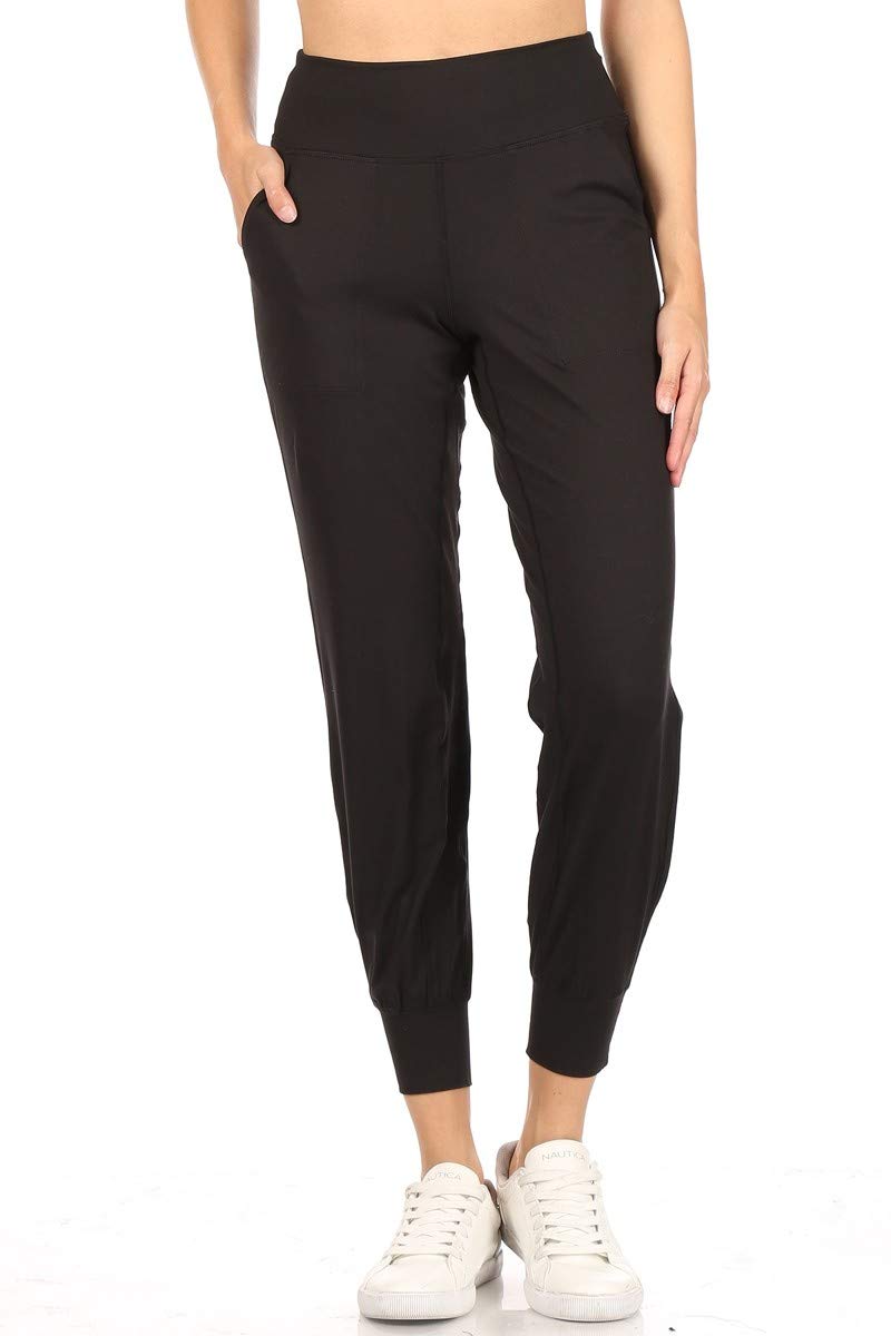 Leggings Depot ActiveFlex Jogger Yoga Pants with Pockets (Full Length, Black, Medium)