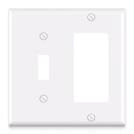 ELEGRP 2-Gang 1-Toggle Light Switch 1-Decorator/GFCI Device Combination Wall Plates, Standard Size 4.53" H x 4.57" L Unbreakable Thermoplastic Faceplate Cover, UL Listed (1 Pack, Glossy White)