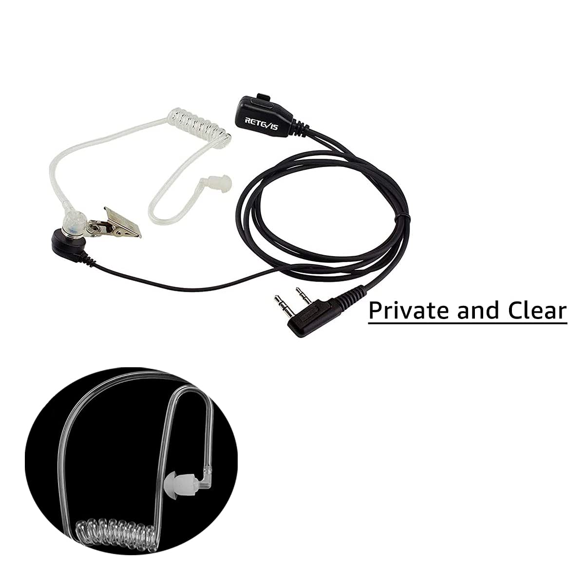 Retevis Radio Earpiece 2 Pin Covert Acoustic Tube Radio Headset Compatible with Walkie Talkie RT24 RT27 RT668 RT622 RT5R eSynic Baofeng UV-5R BF-888S KENWOOD Earphones for Walkie Talkie (5 Pcs)