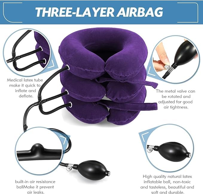 Jaximy Neck Stretcher, Neck Traction Device, Cervical Traction Device, Neck Pain Relief, Adjustable Inflatable Neck Brace & Neck Stretcher Cervical Traction, Neck Decompression Home Use (Purple)
