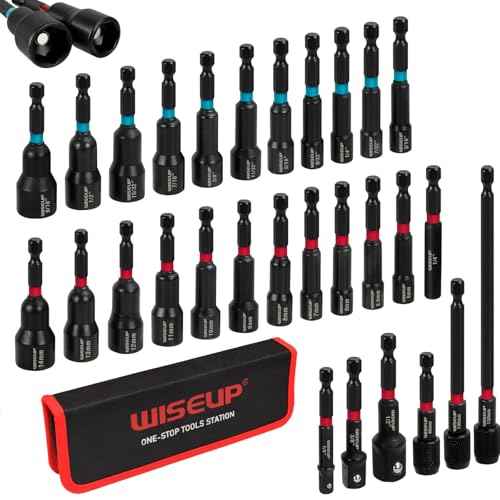 WISEUP 29PCS Magnetic Nut Driver Set£¬Impact Drill Driver Bit Set & 1/4" Hex Shank£¬Cr-V Steel SAE & Metric Power Nut Drivers£¬Includes Magnetic Bit Holder, Quick Release Extension with Storage Bag
