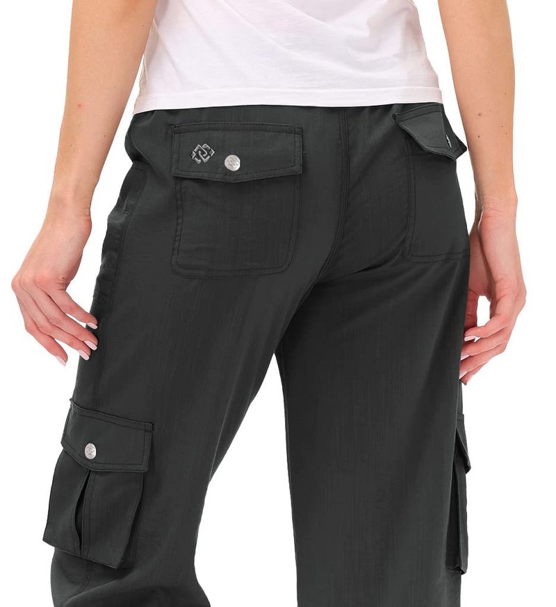MoFiz Womens Capris with Pockets Loose Fit Casual Capri Pants Dressy Lightweight Ladies Baggy Cargo Pants for Hiking Dark Grey S